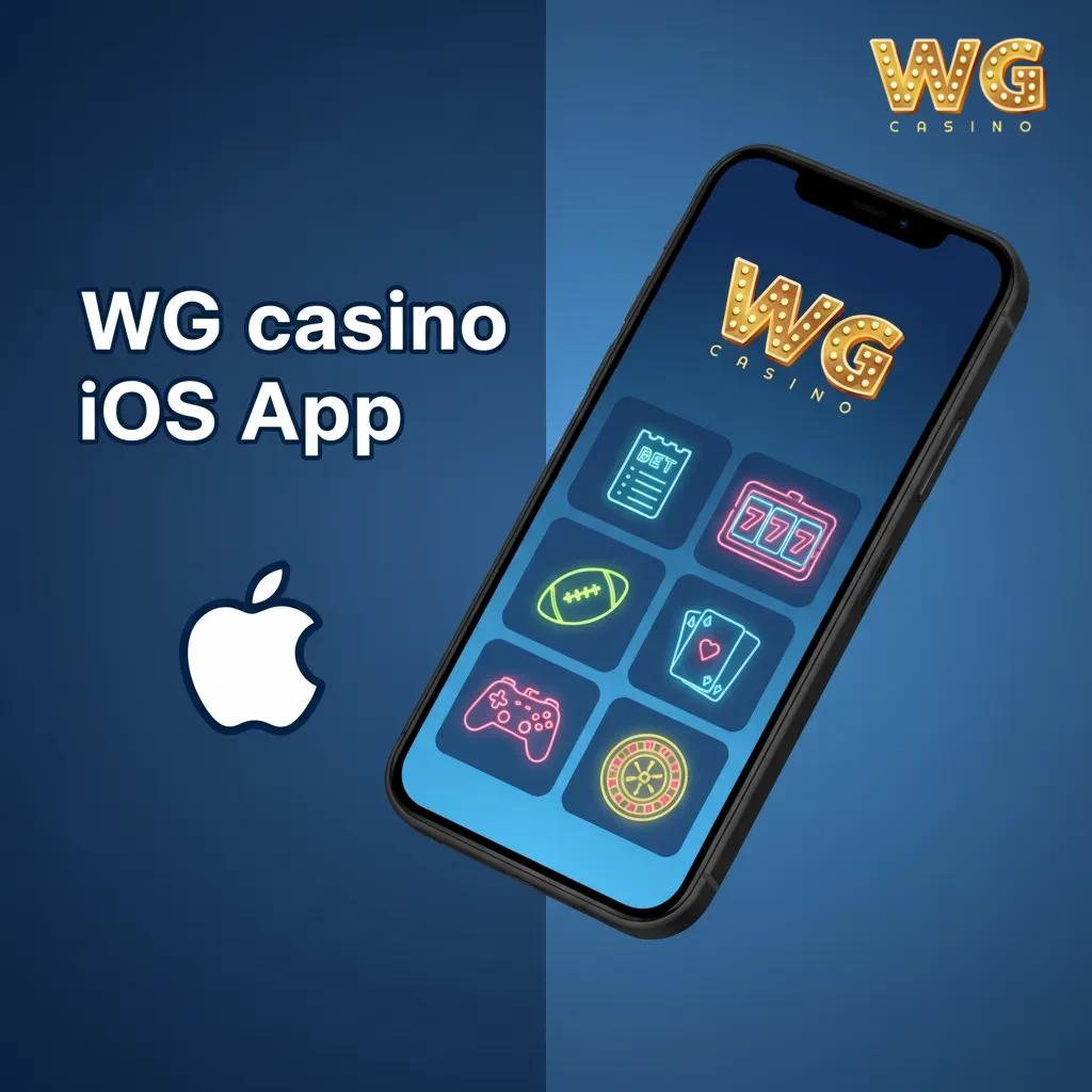 Screenshots of WG casino iOS app on iPhone and iPad: live odds, casino, live dealer; Face/Touch ID login.