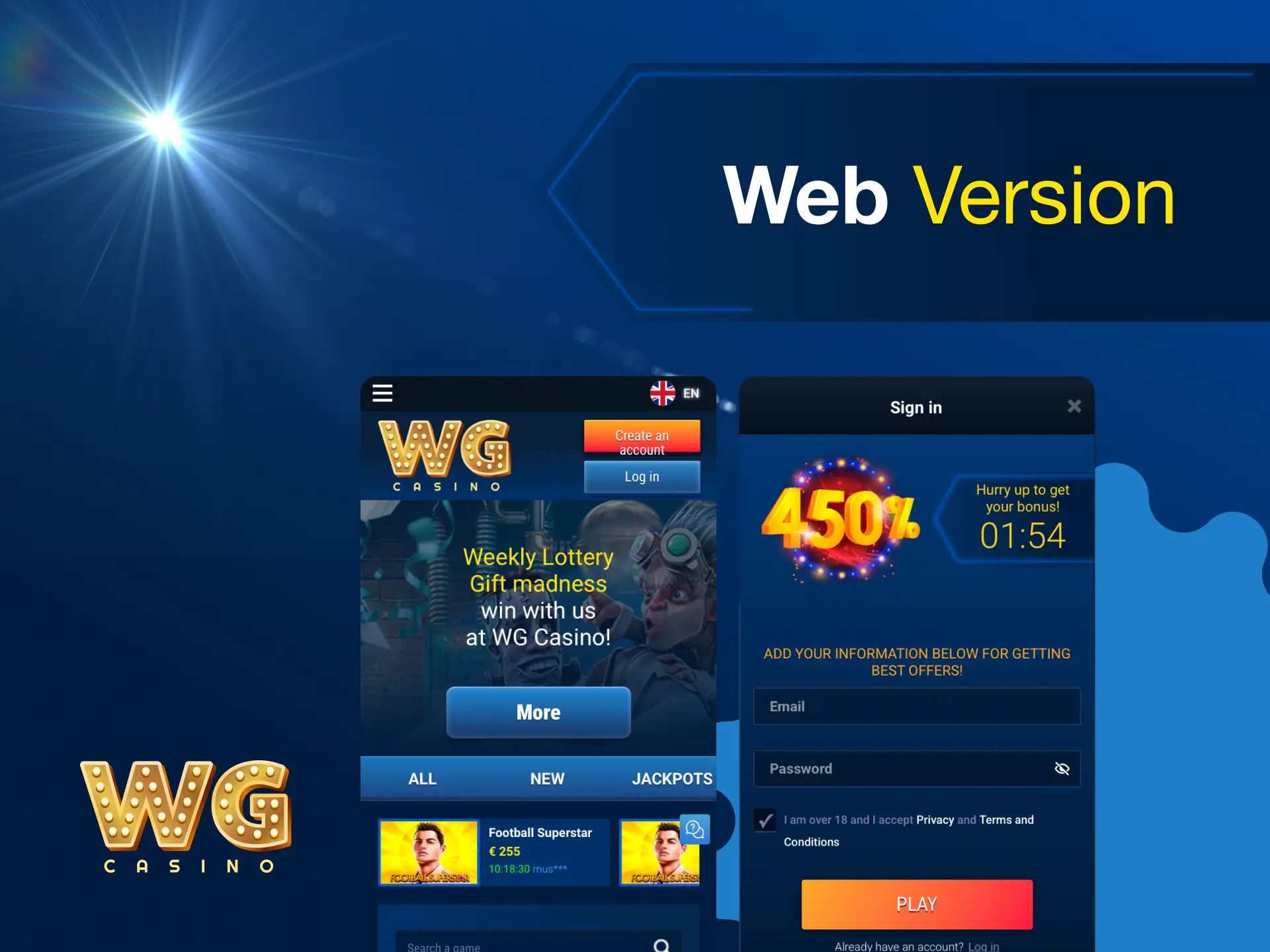 WG casino web version for playing casino games directly from your browser.
