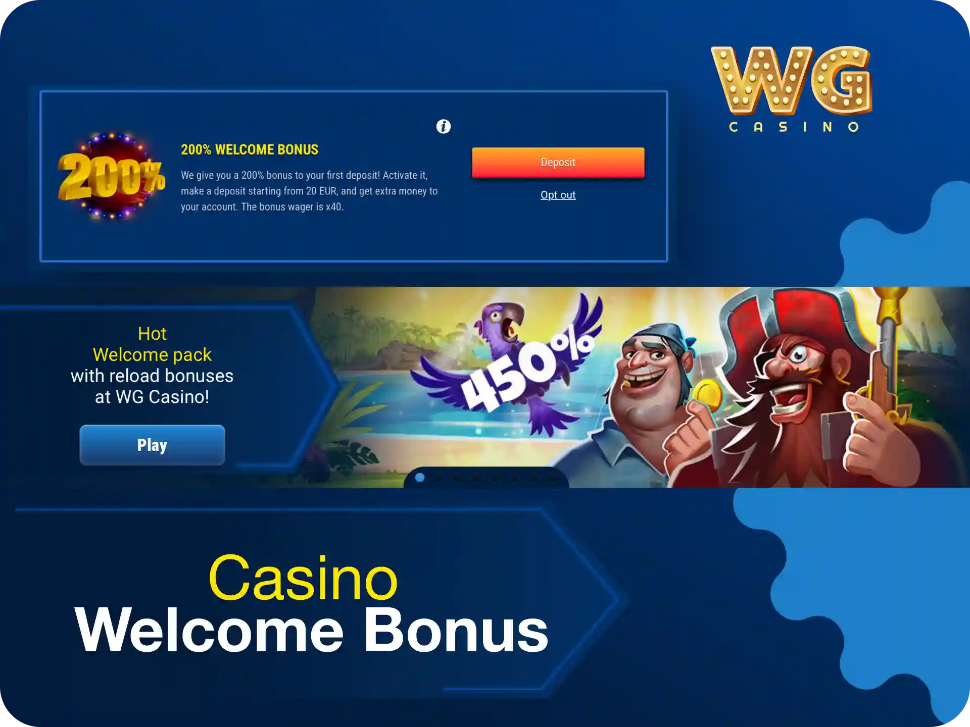 Casino welcome bonus on WG casino UK for new live casino players.