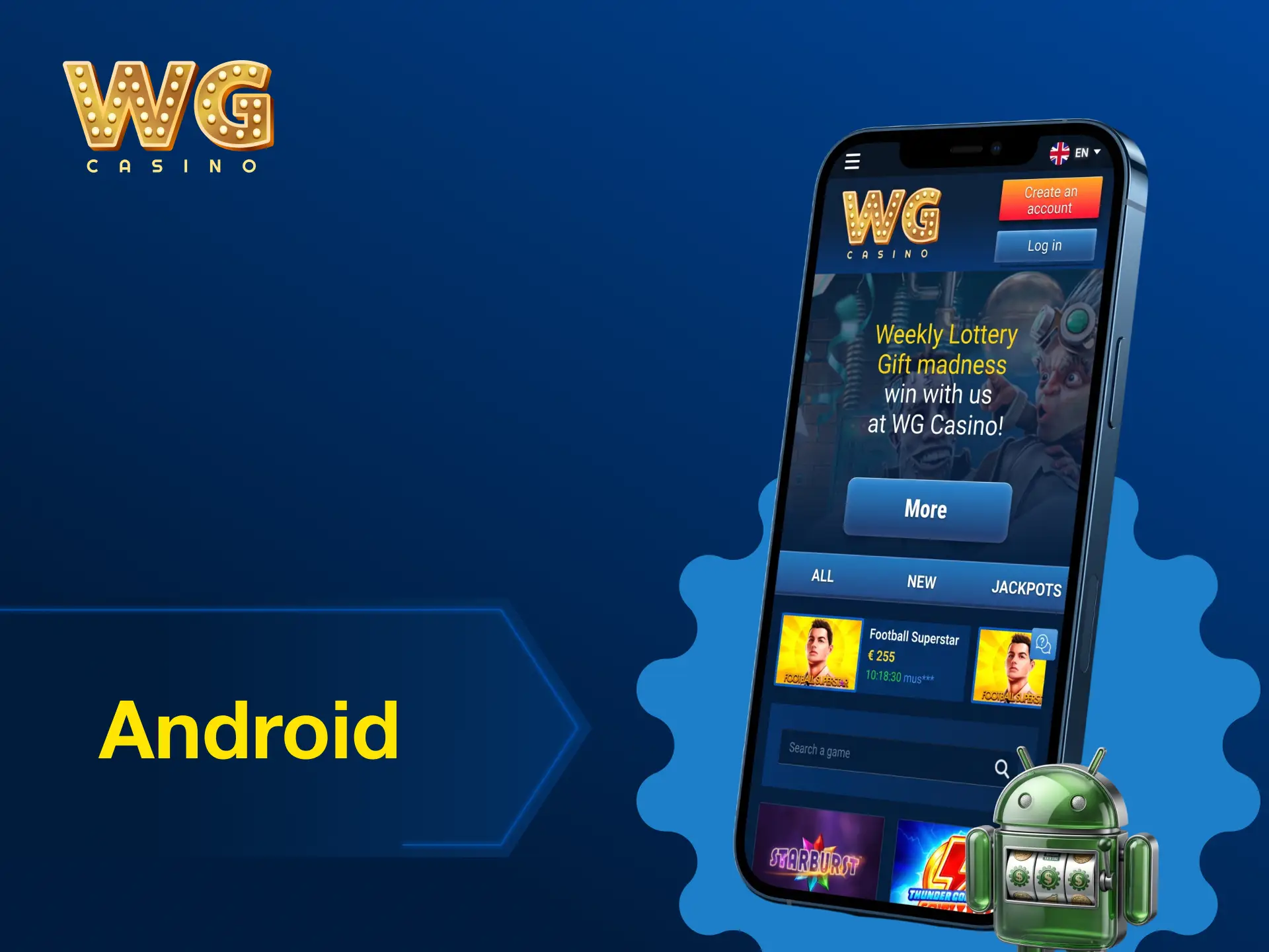 Download WG casino Android app to bet on sports and play casino from your mobile.