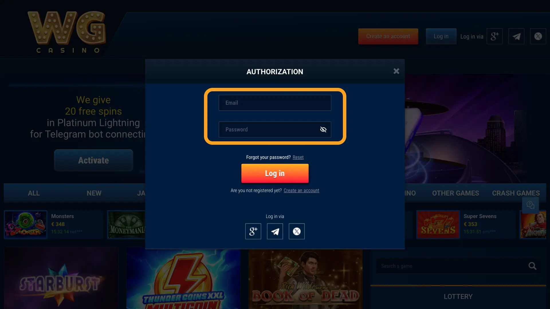 Type your credentials on WG casino and check Remember me on trusted devices.