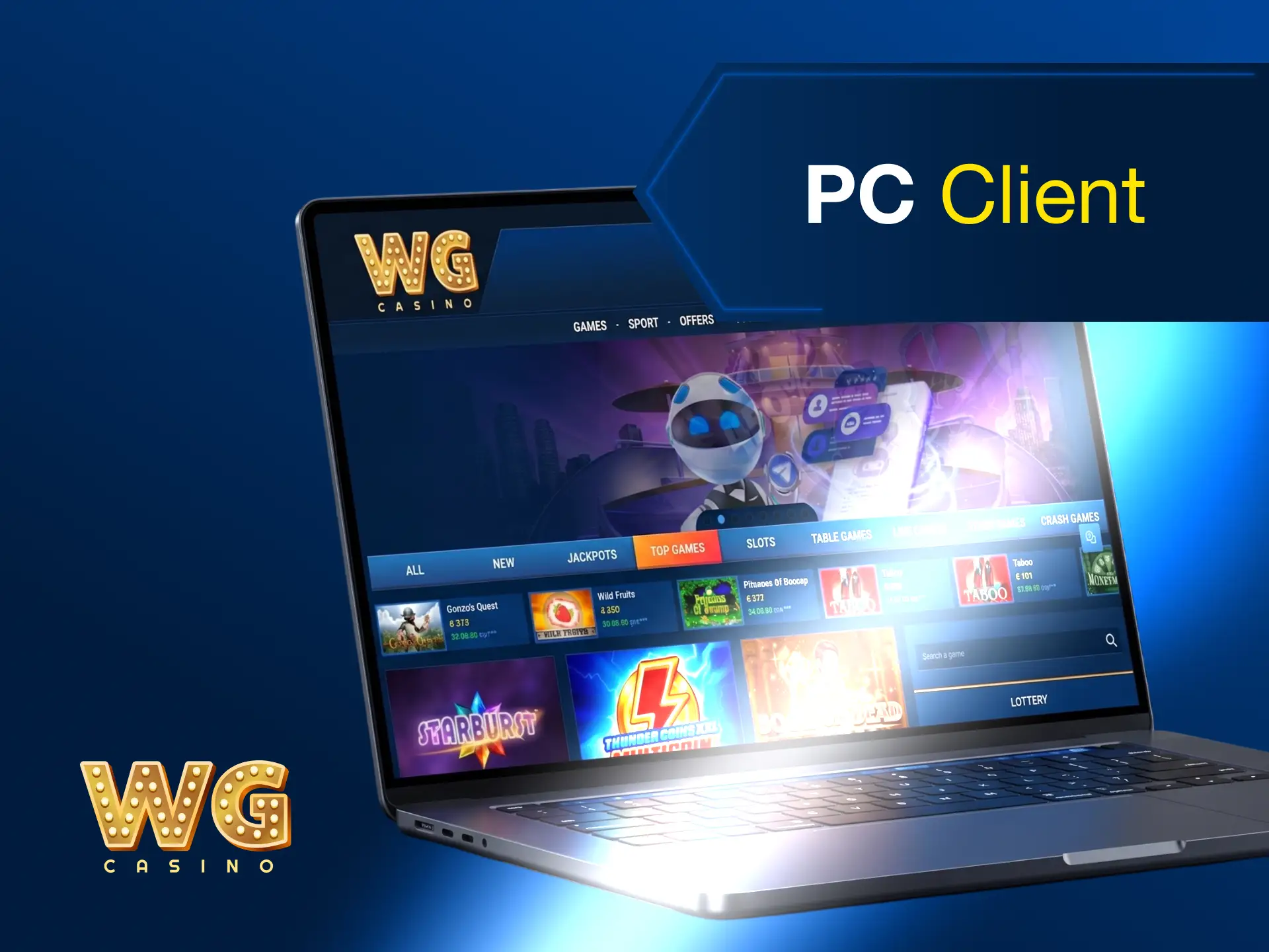 WG casino PC client for stable betting and casino games on desktop.