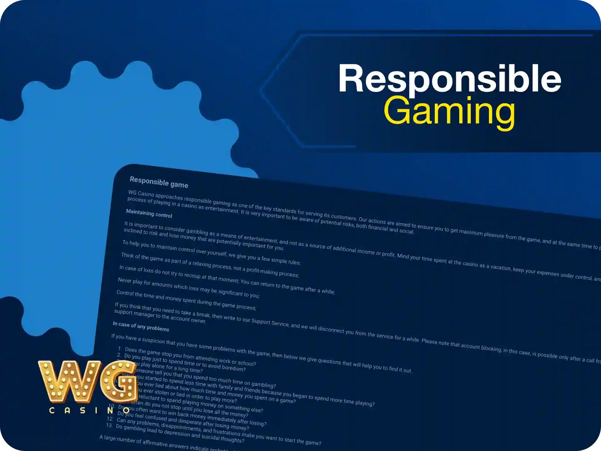 Responsible gaming tools on WG casino to set limits and protect your balance.