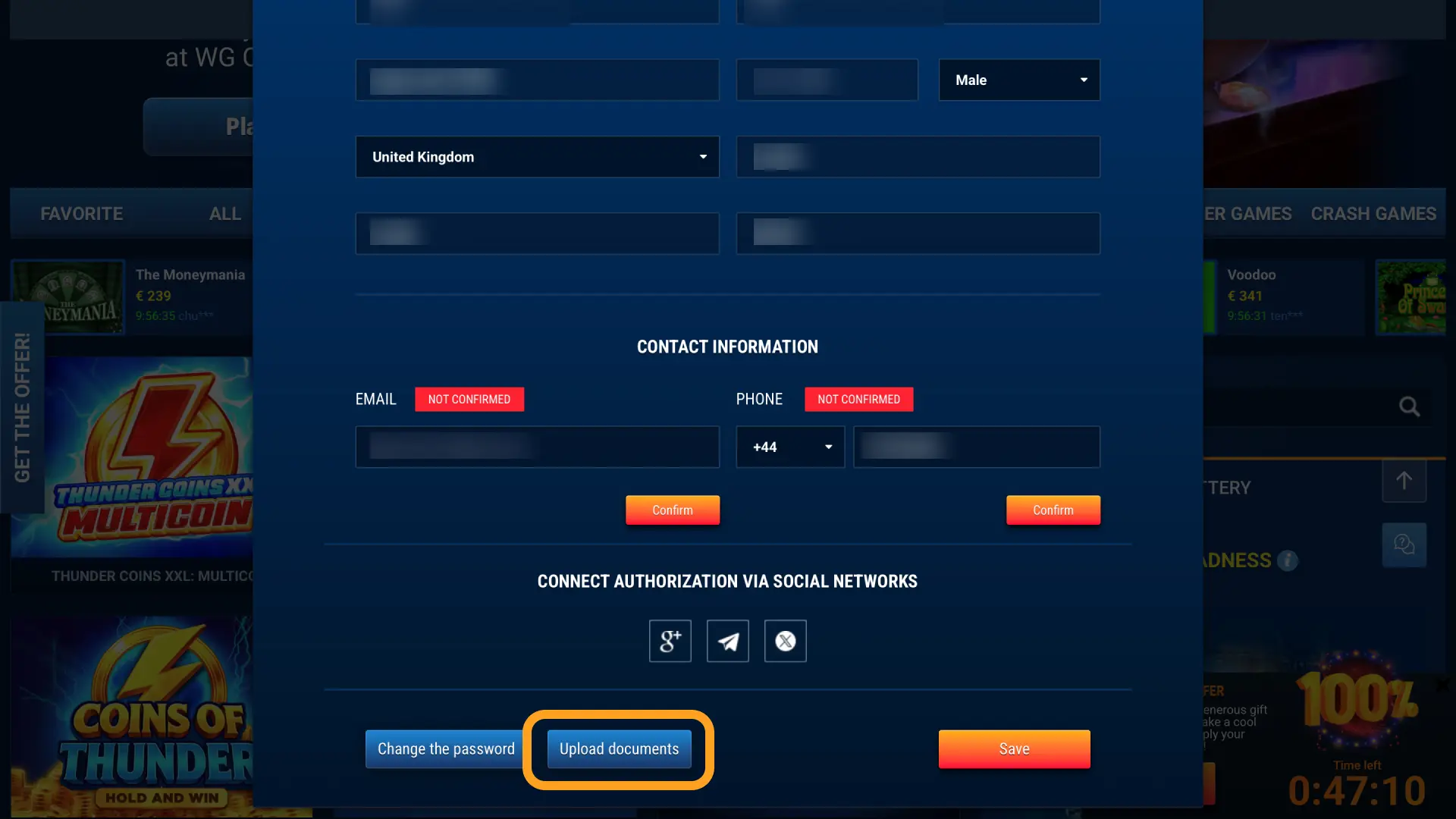 Go to your WG casino profile and select Verification to start the process.