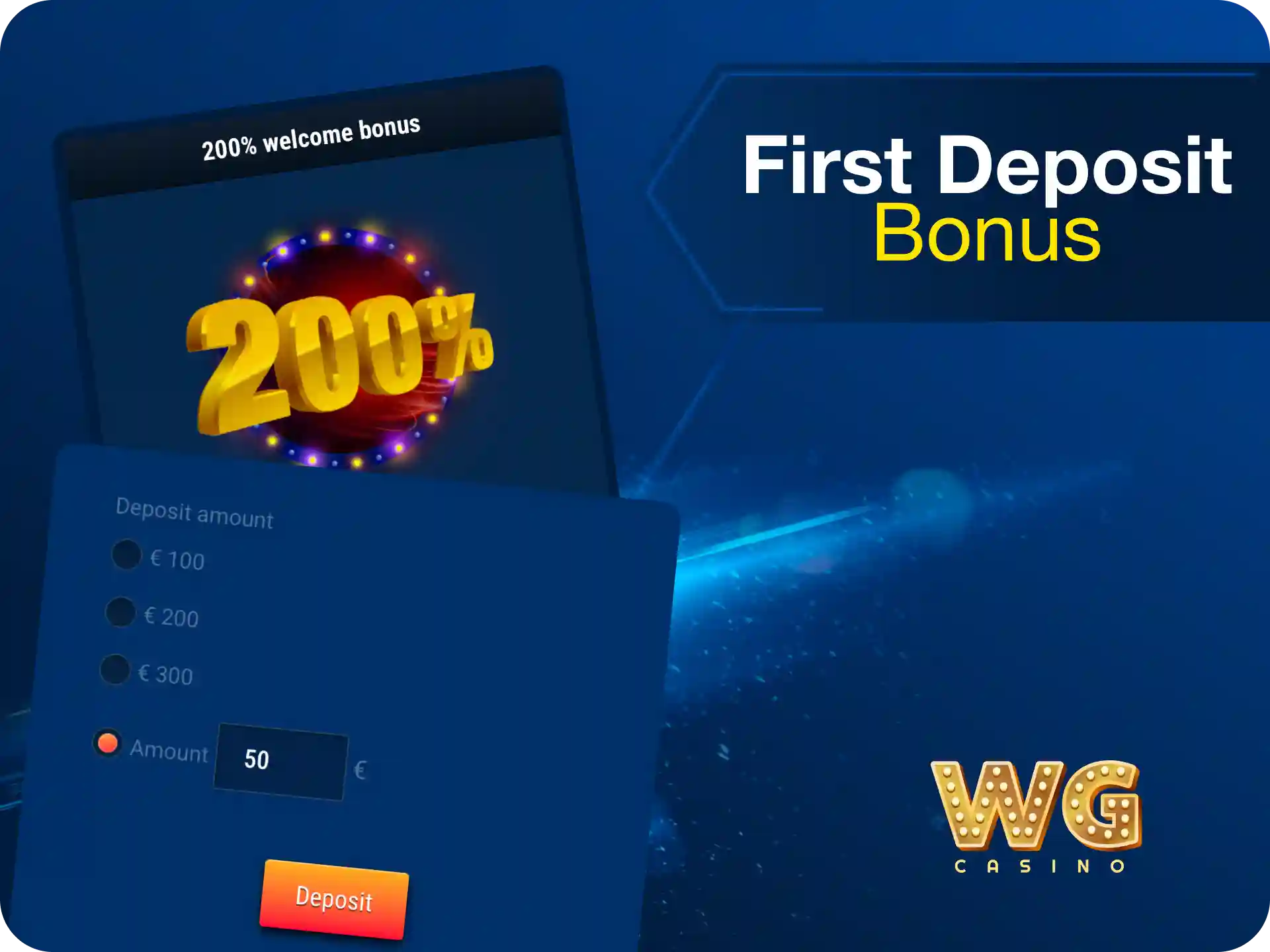 First deposit bonus on WG casino with extra funds for new players in the UK.